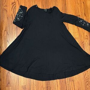 KAREN KANE Black Rhinestone Sleeve Handkerchief Hem Dress XL